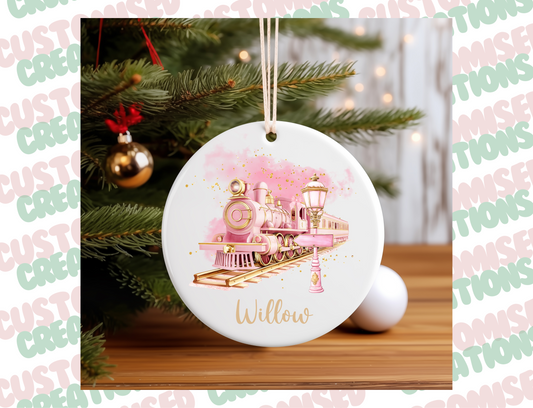 Christmas ceramic bauble - pink and gold train