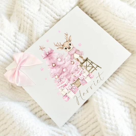 Pink reindeer Christmas Eve box