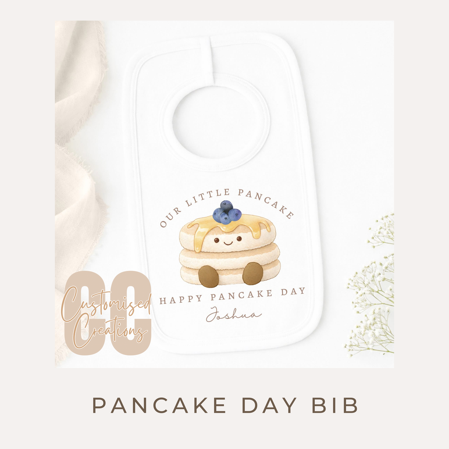 Personalised Pancake Day Baby Bib – “Mummy’s Little Pancake”