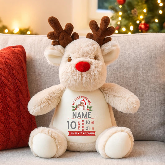 Reindeer mumbles Christmas bear -  child's birth stats