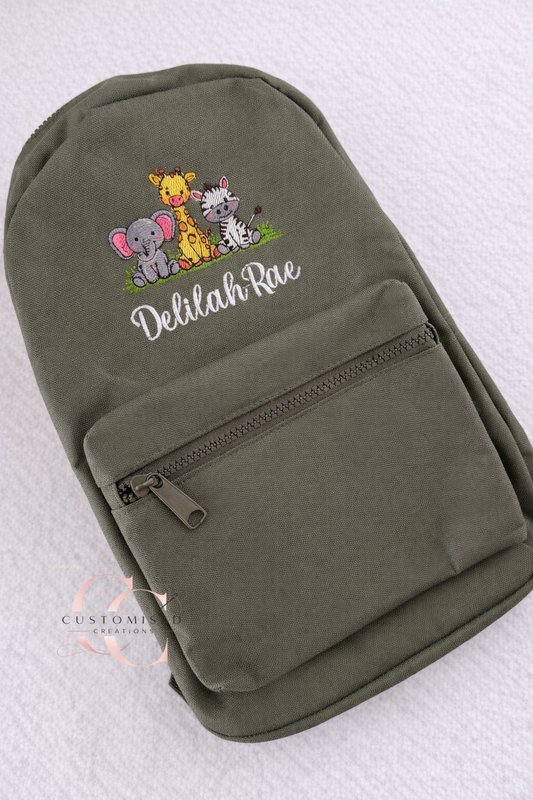 Embroidered backpack -  safari animals