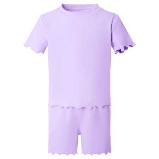 Embroidered rib shorts and t-shirt set - various