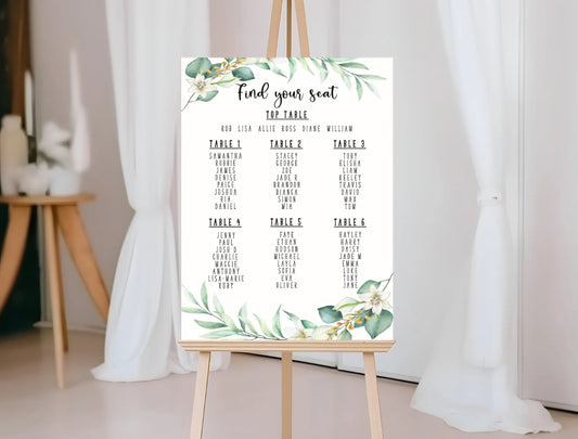 Wedding Beautiful Greenery – Seating Plan 1-6 Tables