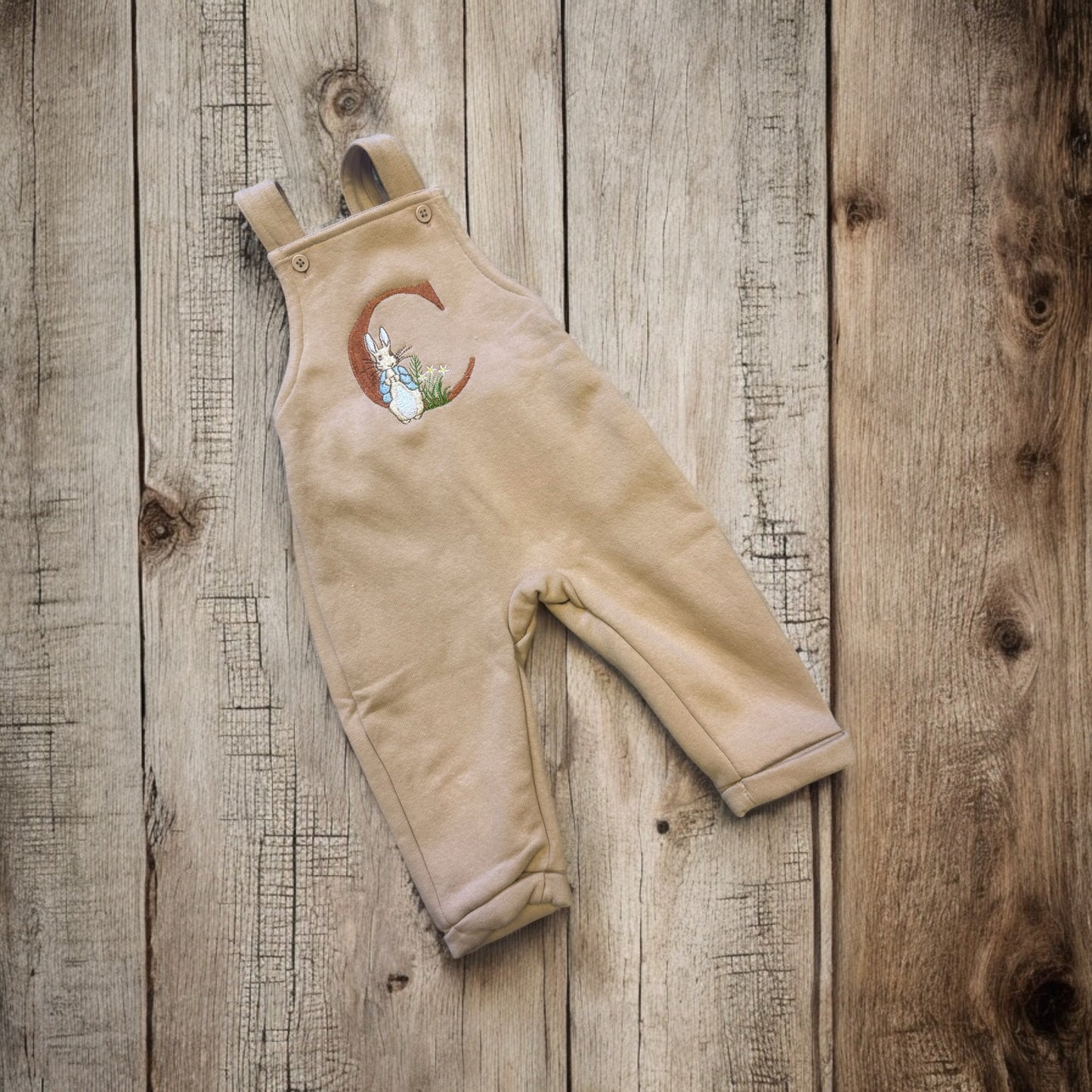 Warm Taupe Overalls - Peter Rabbit Initial