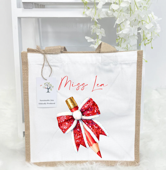 Red pencil teacher jute bag