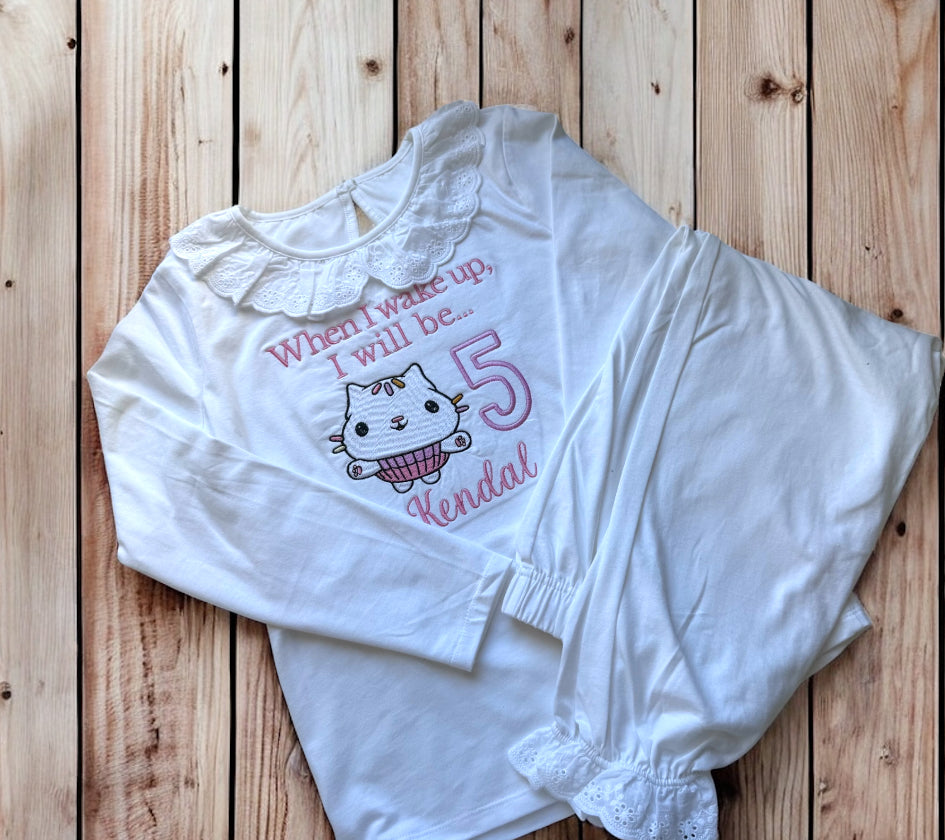 Embroidered birthday pyjamas - any design available