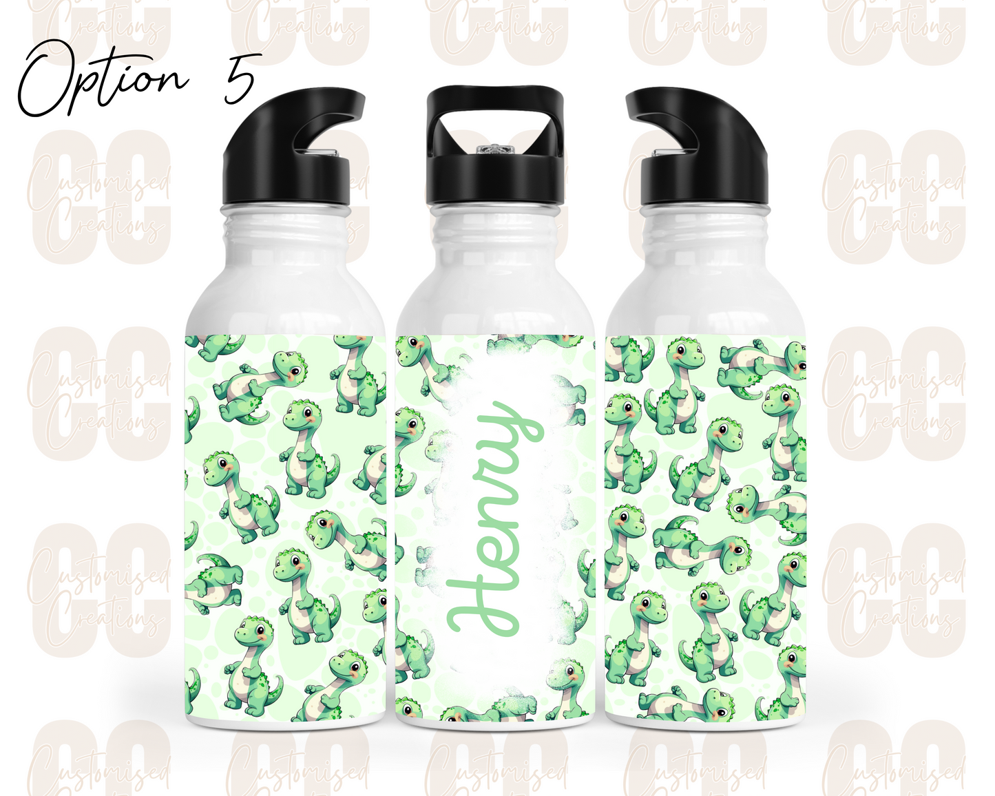 Stainless steel flip straw water bottle - dinosaur