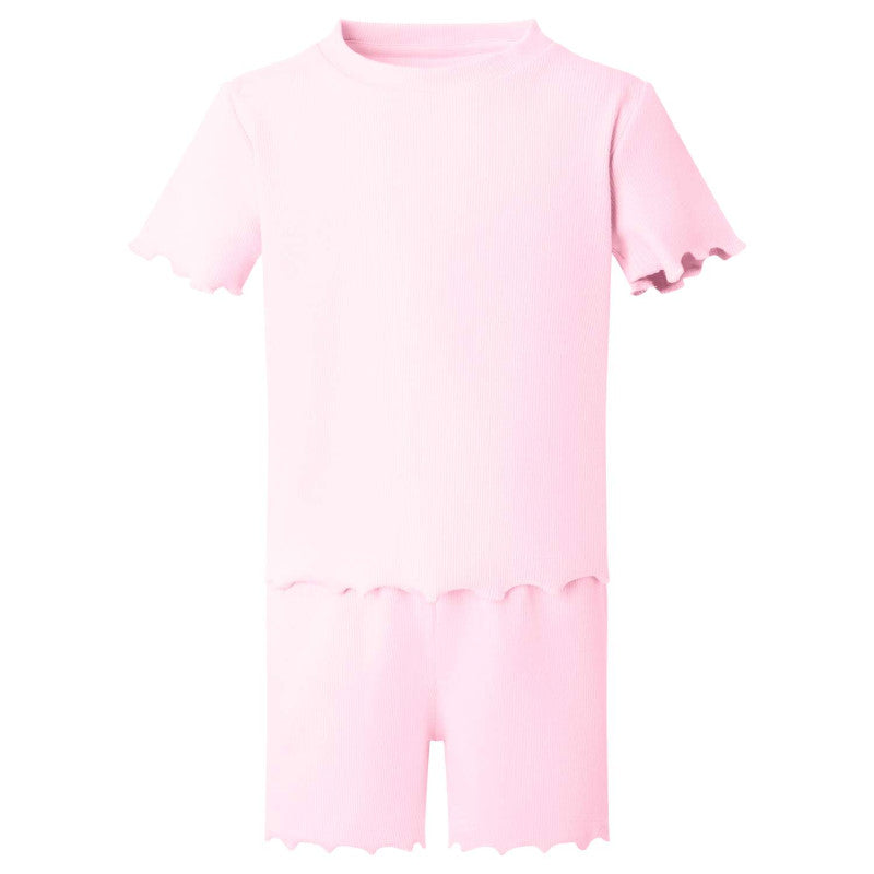 Embroidered rib shorts and t-shirt set - various