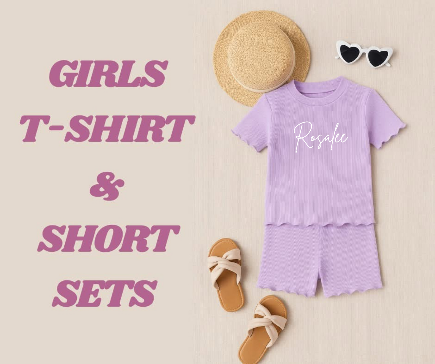 Embroidered rib shorts and t-shirt set - various
