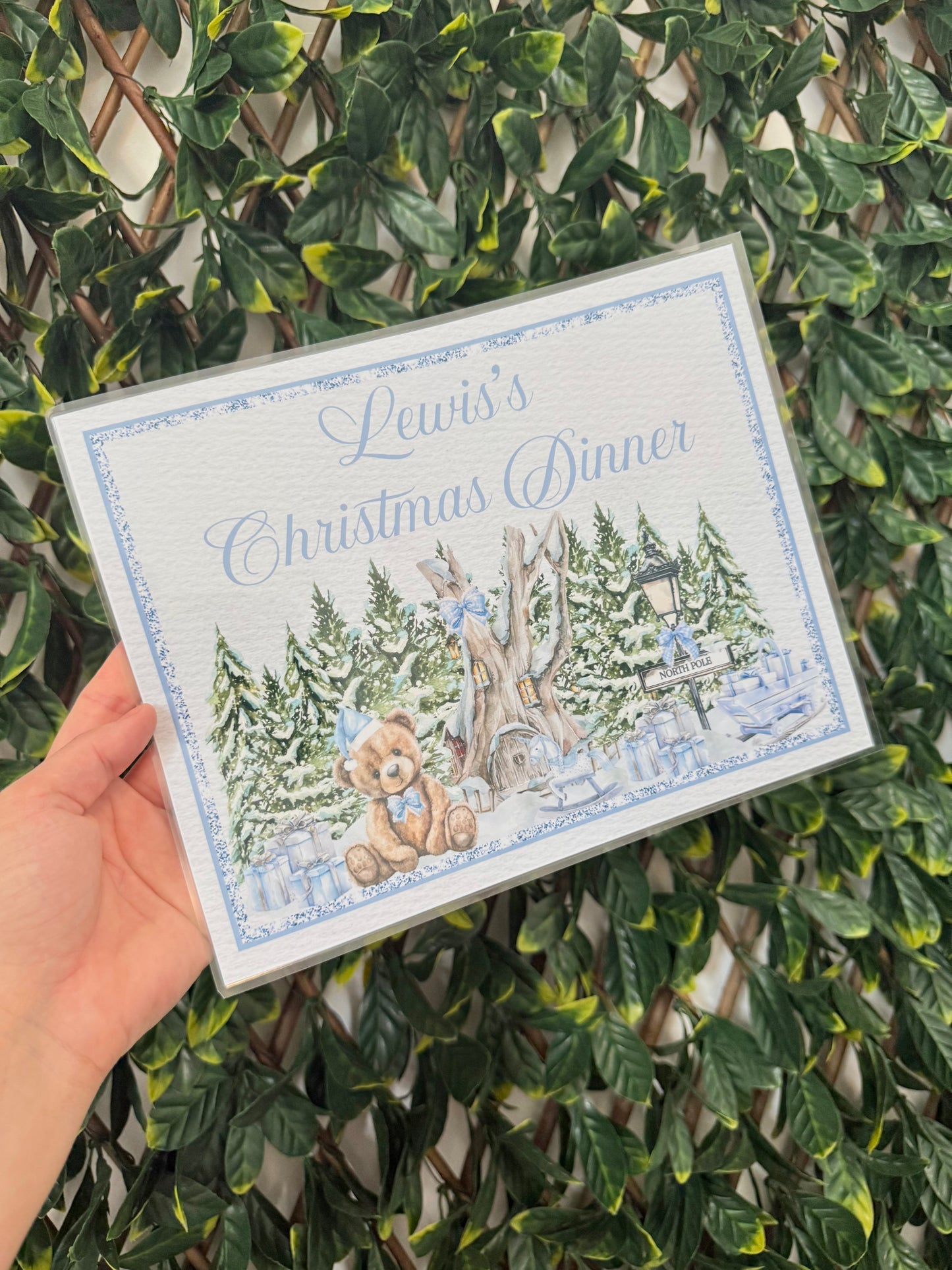 Wipeable bear Christmas dinner mat