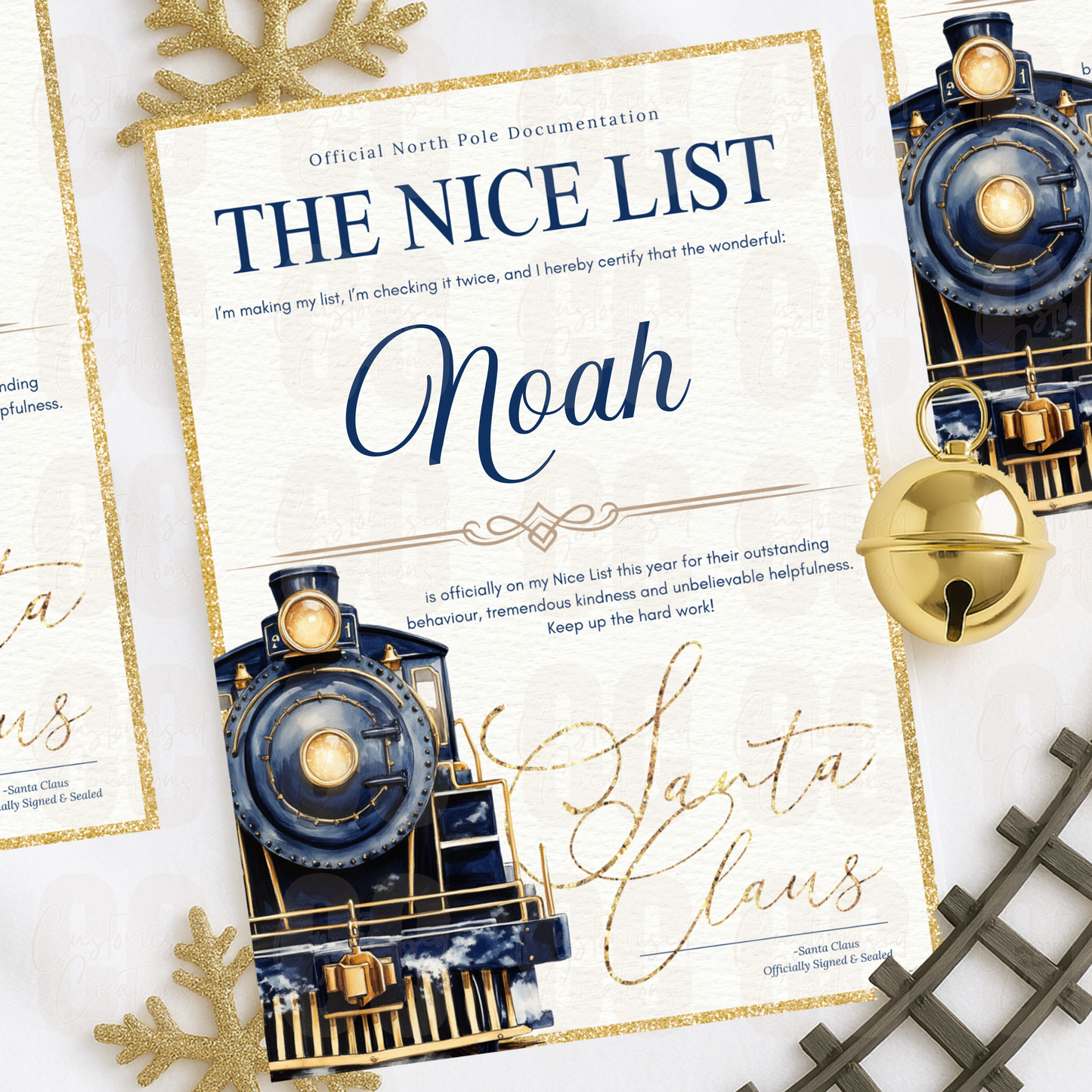 Personalised nice list letter - blue train