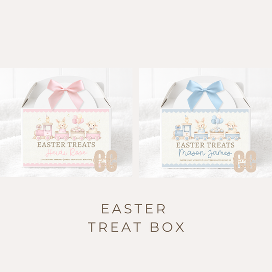 Personalised Easter Treat Box – Cute Train Animal Design (Pink or Blue)