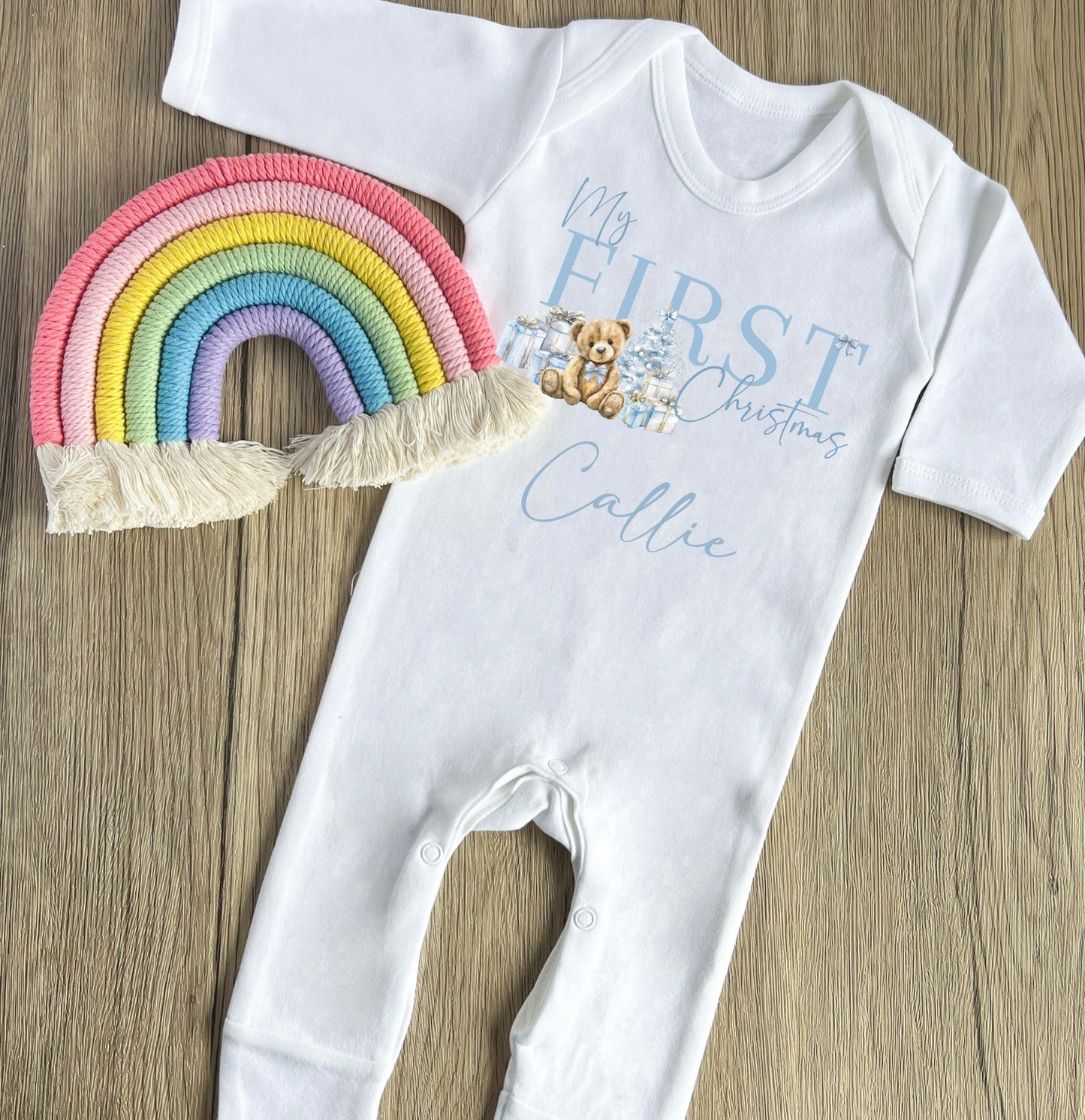 Blue bear my  1st Christmas babygrow