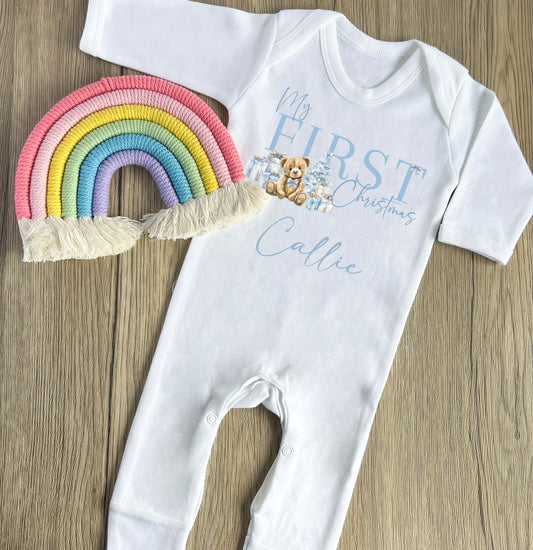 Blue bear my  1st Christmas babygrow