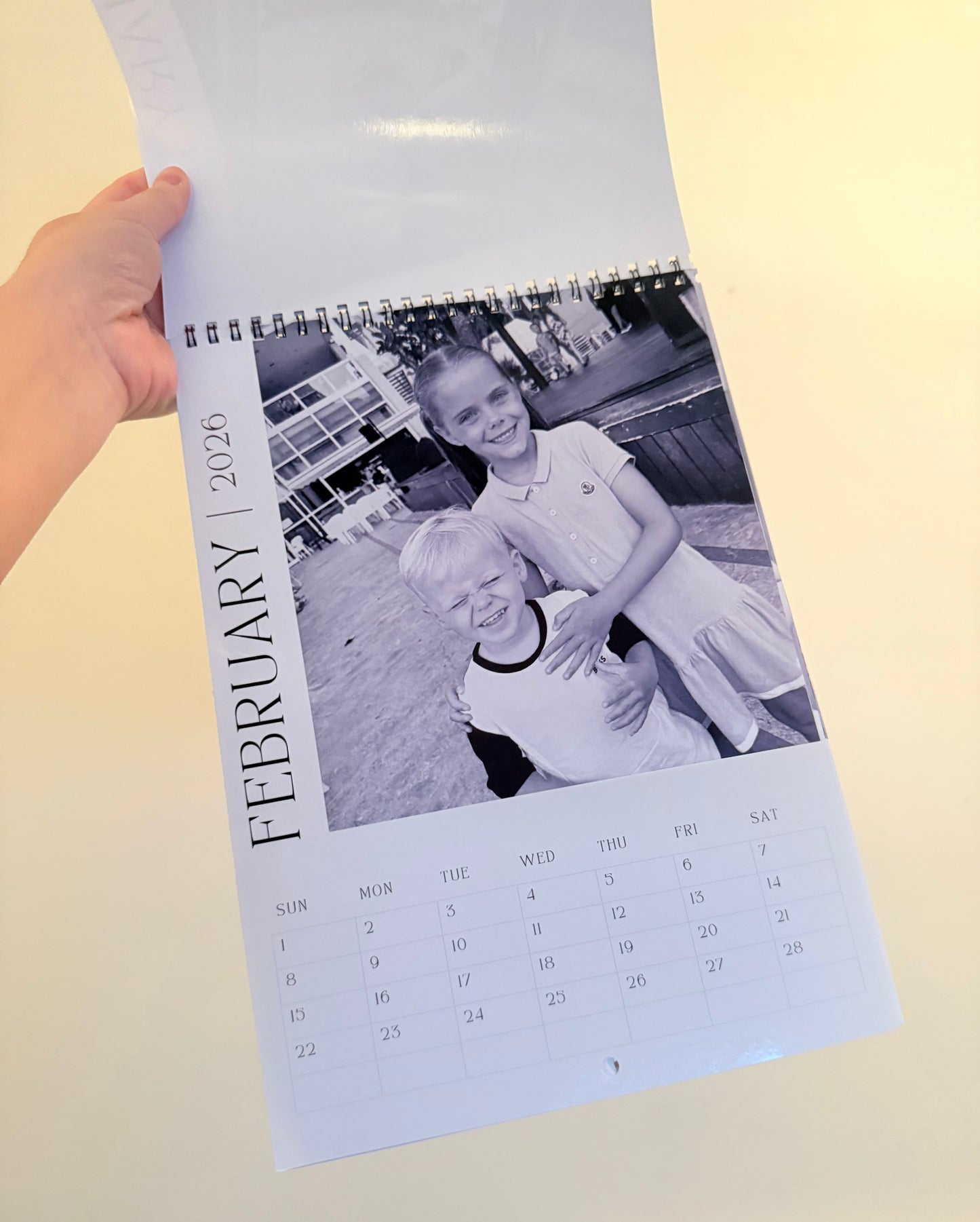 Personalised photo calendar for 2026. Our family. Black and white