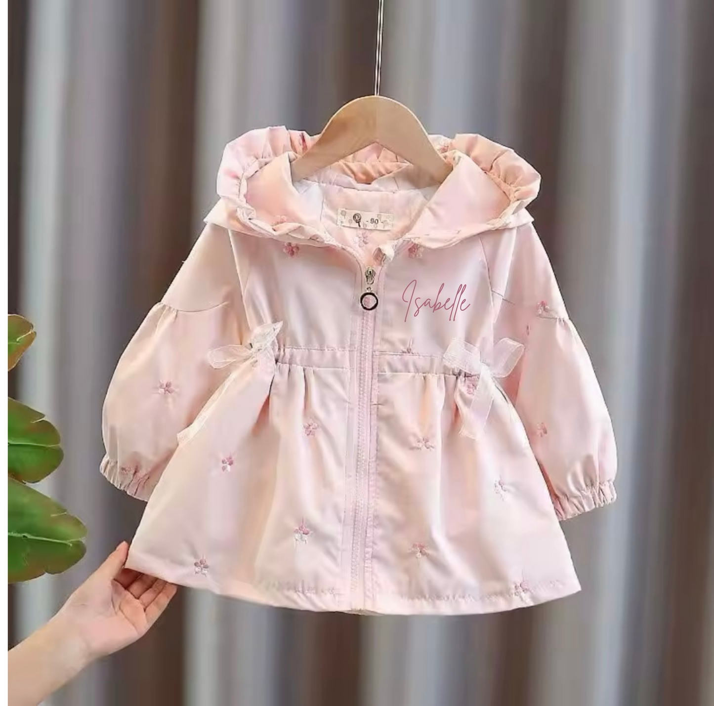 Girls embroidered waterproof trench rain jacket