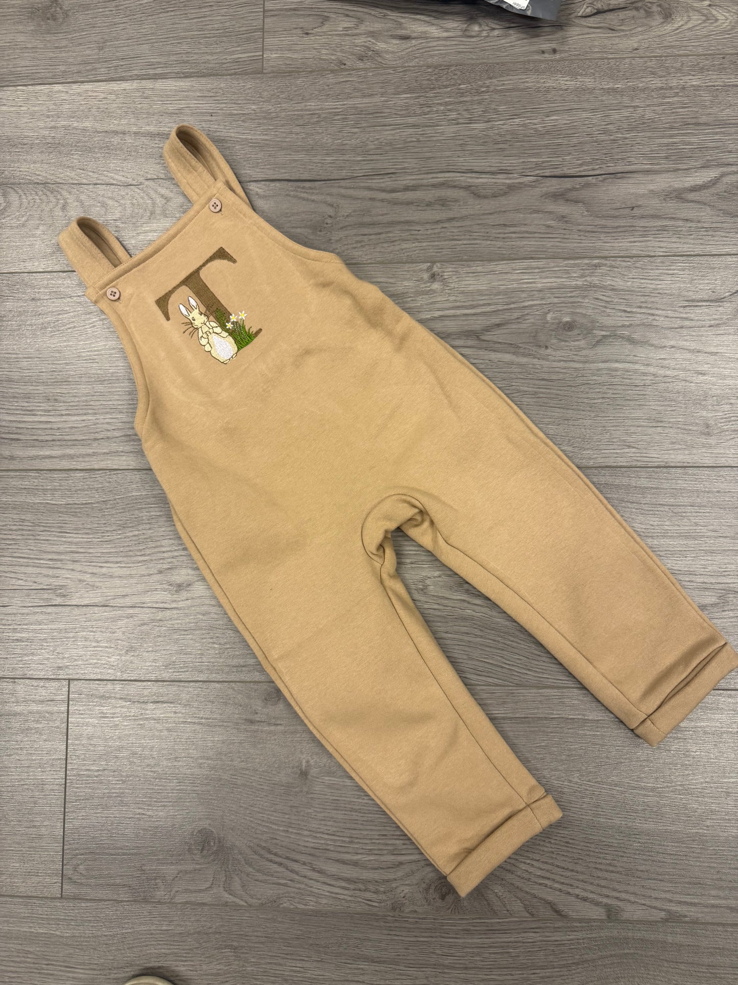 Warm Taupe Overalls - Peter Rabbit Initial