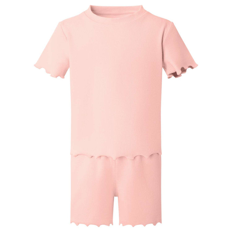 Embroidered rib shorts and t-shirt set - various
