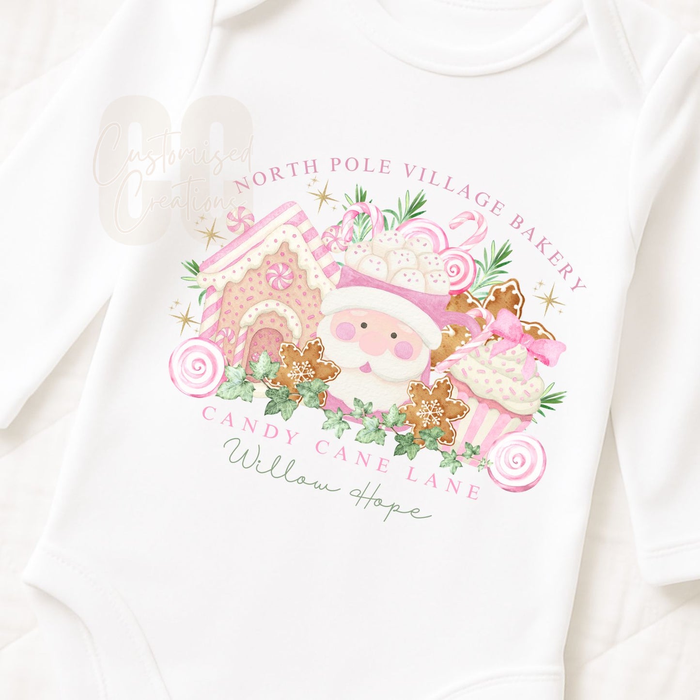 Pink christmas village bib/vest/babygrow