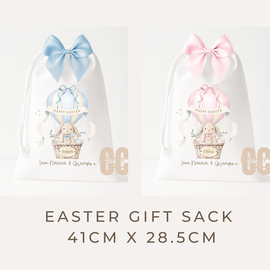Easter Gift Sack – Pink or Blue Hot Air Balloon Design (41cm x 28.5cm)