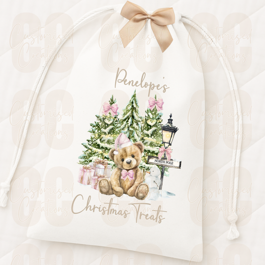 Christmas gift sack - bear pink