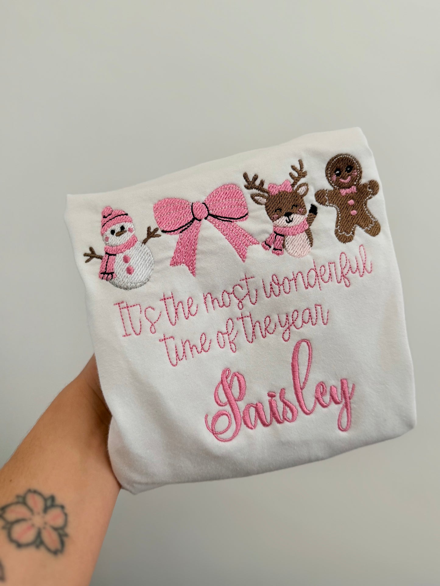 White frill embroidered Christmas pyjamas