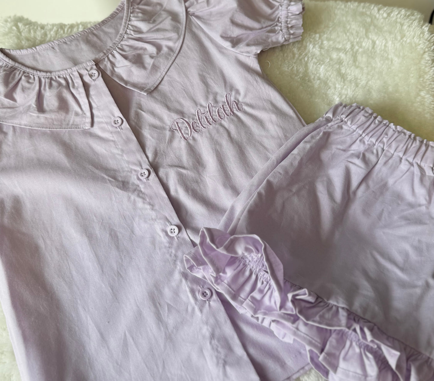 Embroidered linen frill summer set - all colours