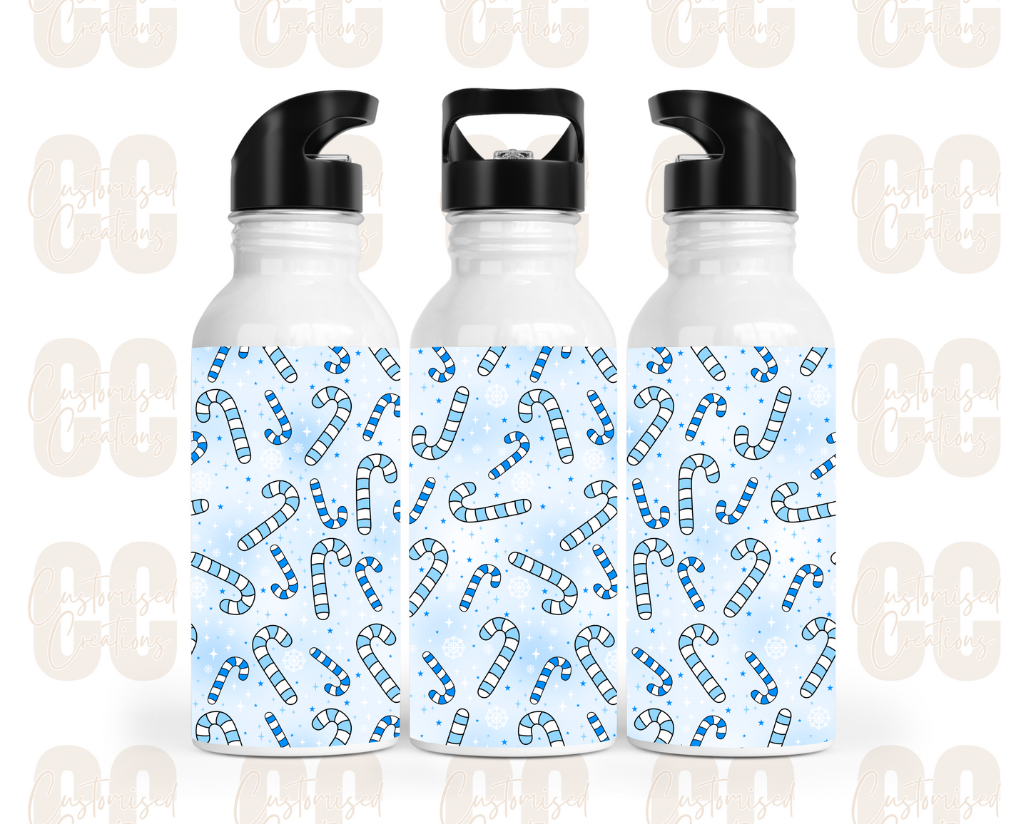 Christmas straw bottle - candy cane blue
