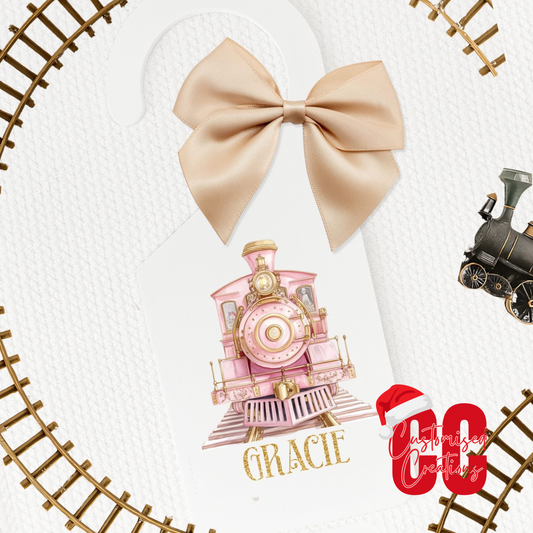 Christmas pink train door hanger