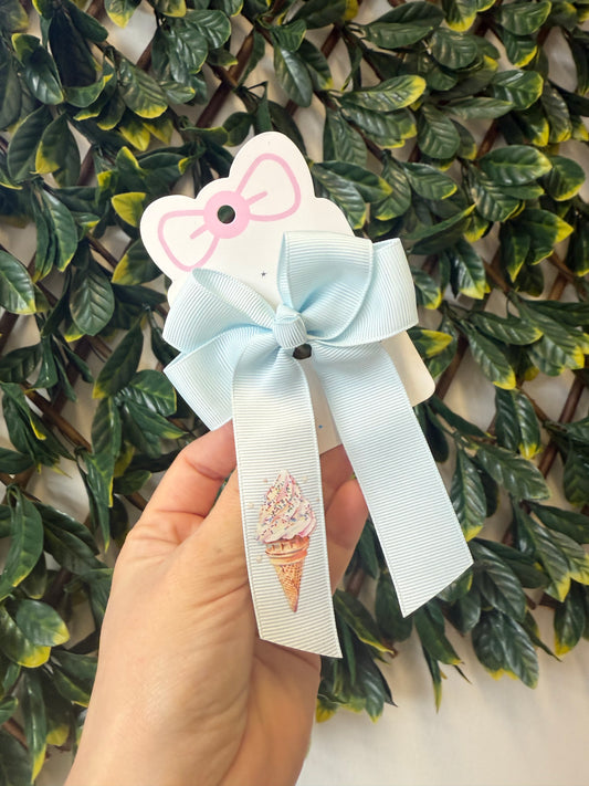 Pale blue hair bow with ice cream