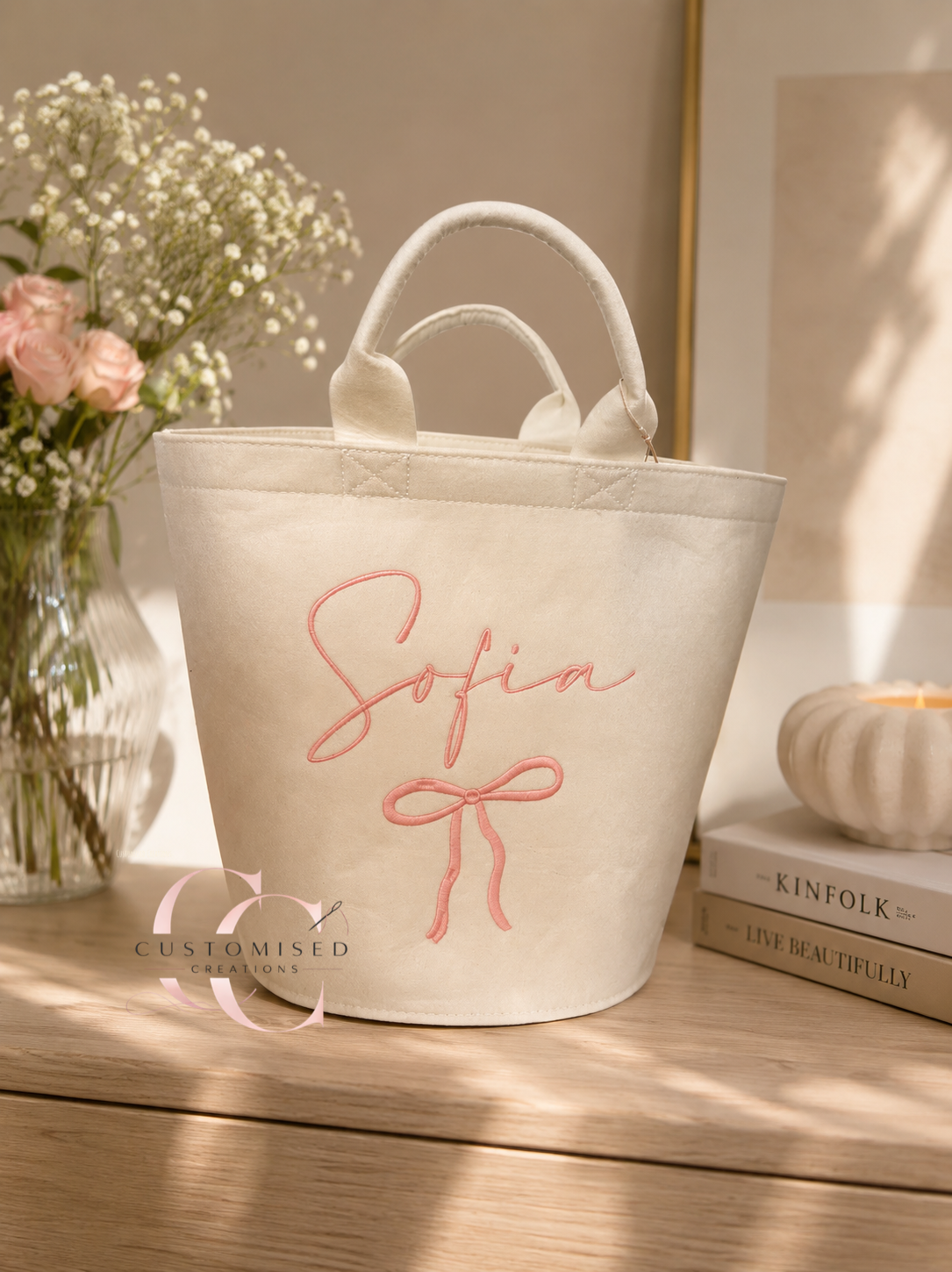 Embroidered Felt trug 30x30cm BOW