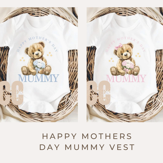 Mothers Day Baby Vest | Blue or Pink Bear - Mummy