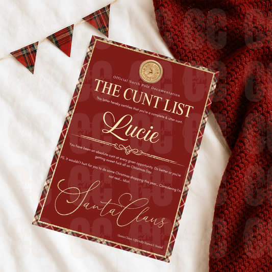 Personalised c*nt list letter - tartan