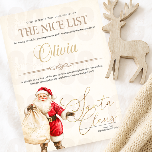 Personalised Christmas nice list certificate - Santa's sack