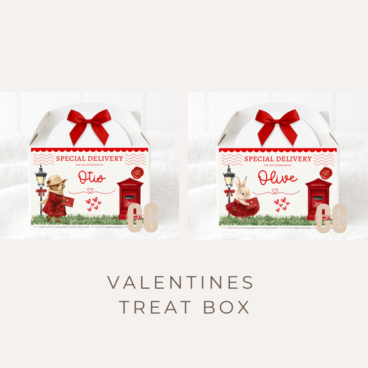 Personalised Valentine’s Treat Box – Red Bunny or Bear Post Box Design (15cm x 10cm x 10cm)