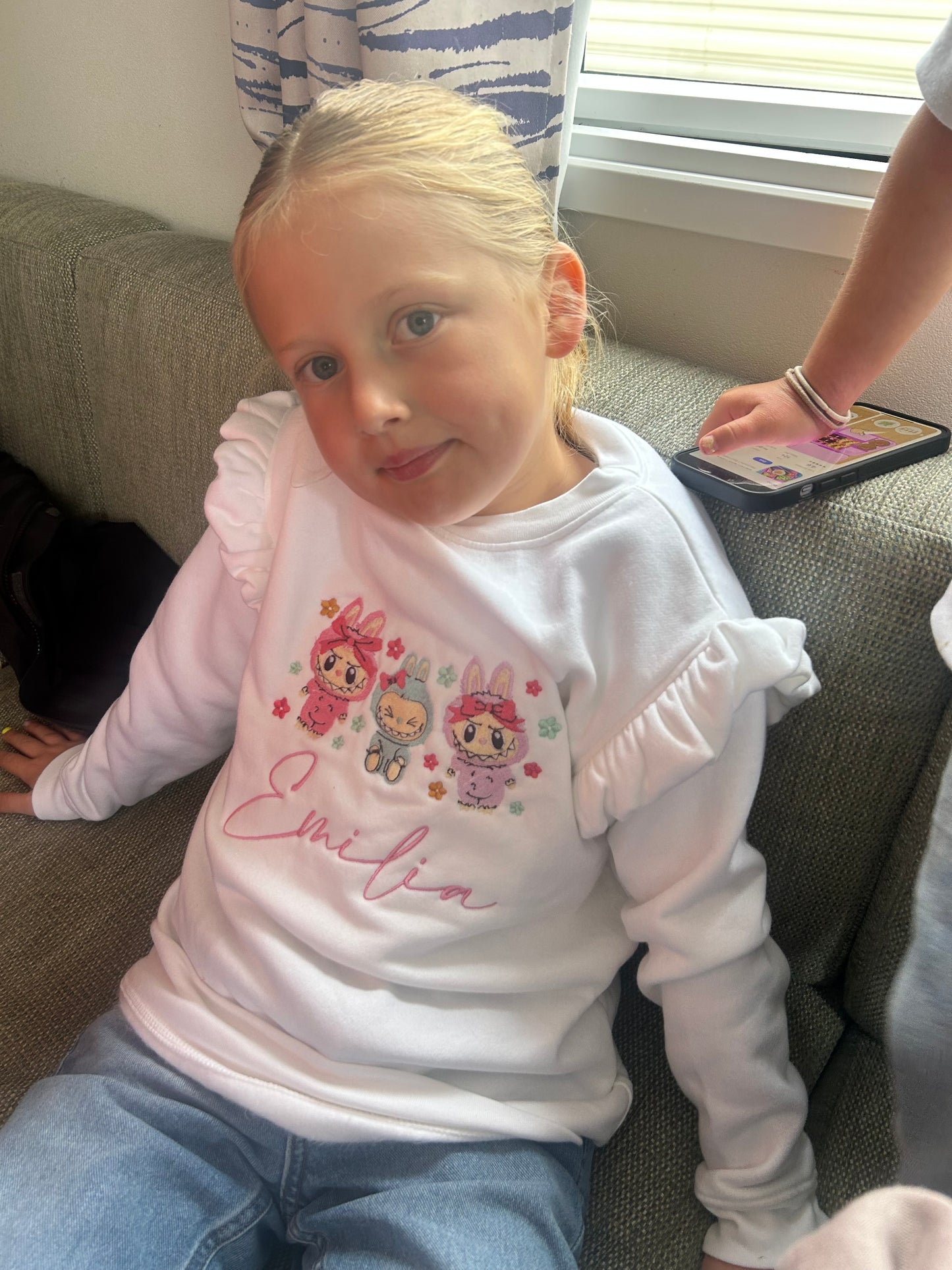 Embroidered Labubu White frilled sweatshirt