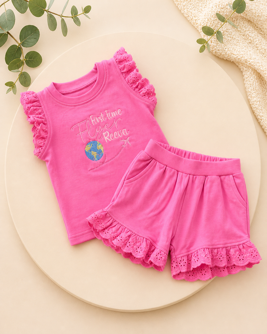Embroidered flyer anglaise shorts and tshirt