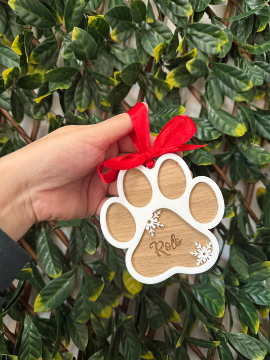Paw print engraved dog bauble