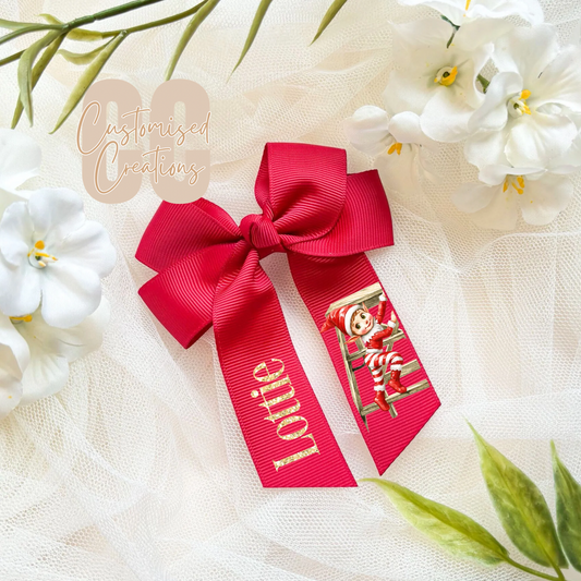 Christmas hair bow - red elf