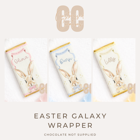 Personalised Easter Galaxy Chocolate Wrapper – Pink, Blue or Yellow Bunny Design (No Chocolate)