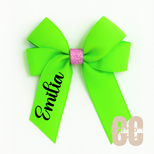 4inch hair bow - green/pink glitter