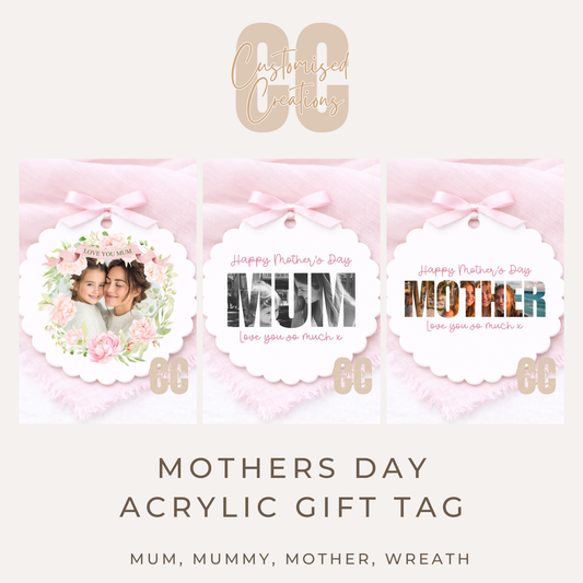 Personalised Acrylic Scalloped Edge Gift Tag – Mother’s Day Photo Collage or Flower Border