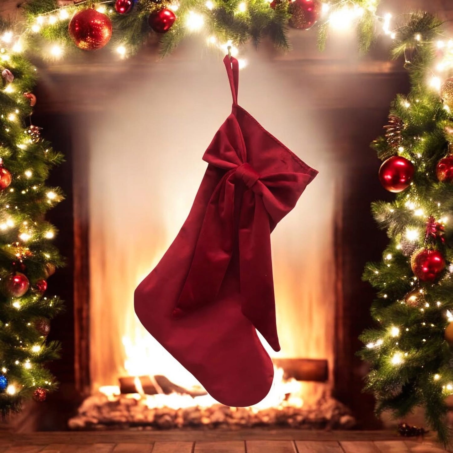 Embroidered bow stocking - preorder