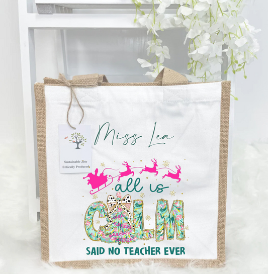 Christmas teacher jute bag