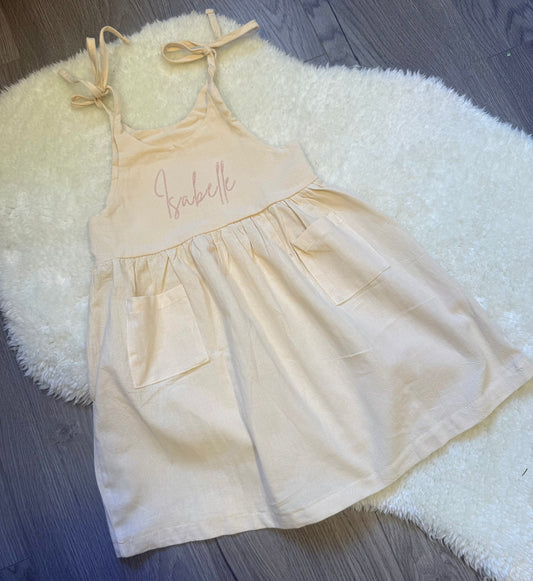 Personalised Girls Summer Dress – Name Detail & Tie Straps - Various Colours