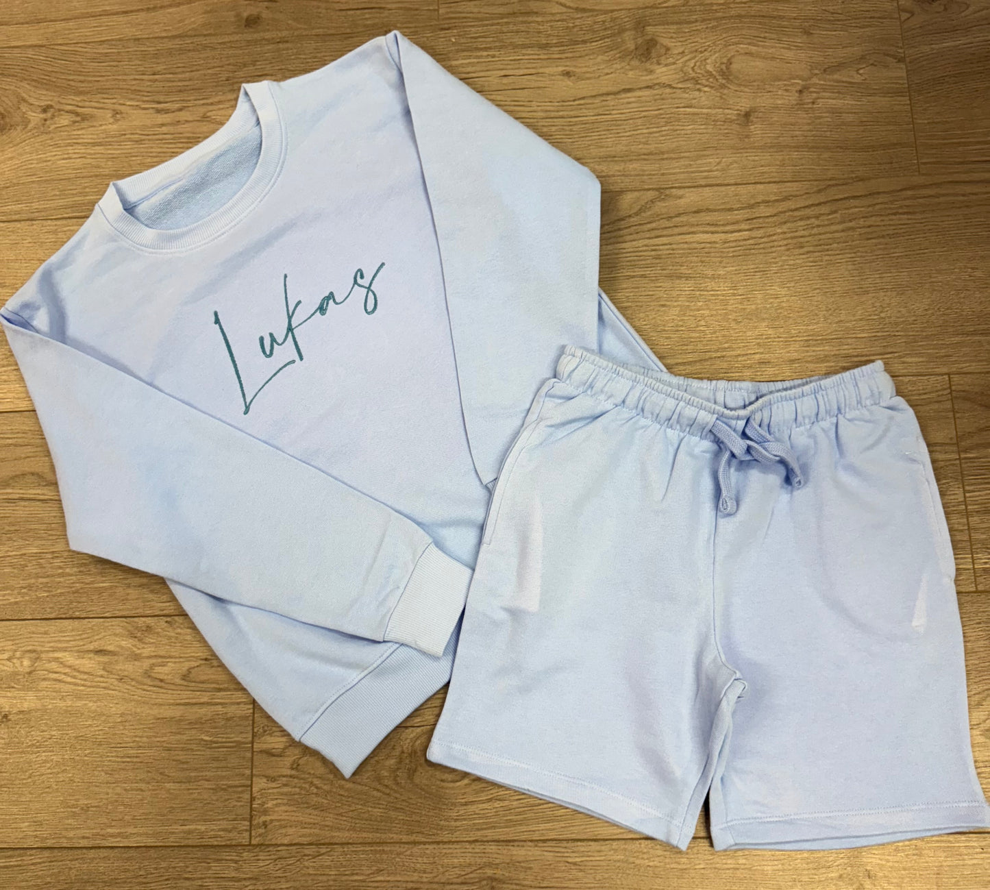 Embroidered oversized sweatshirt and short set Sky Blue