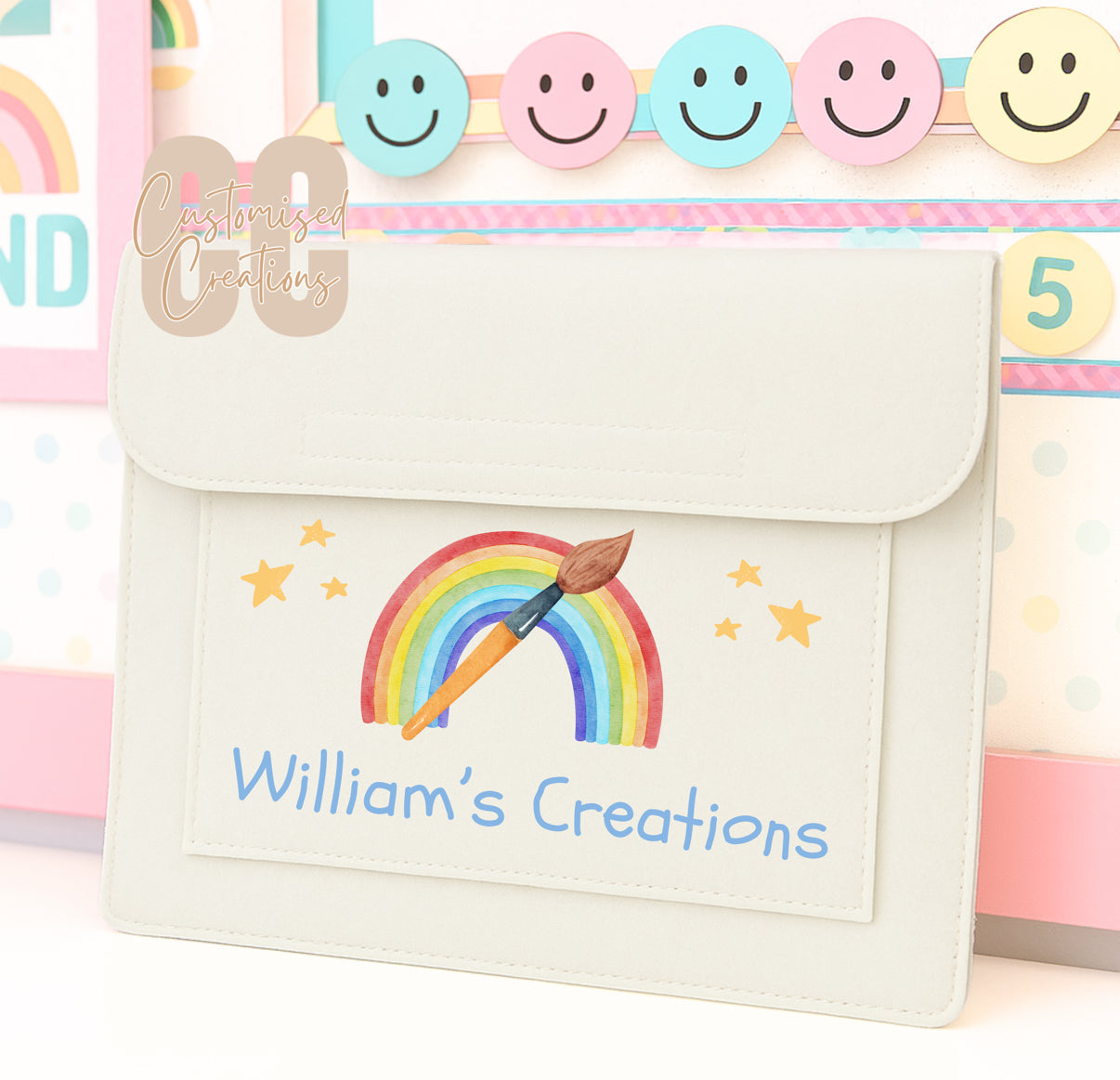 Cream children's drawings felt folder - all designs