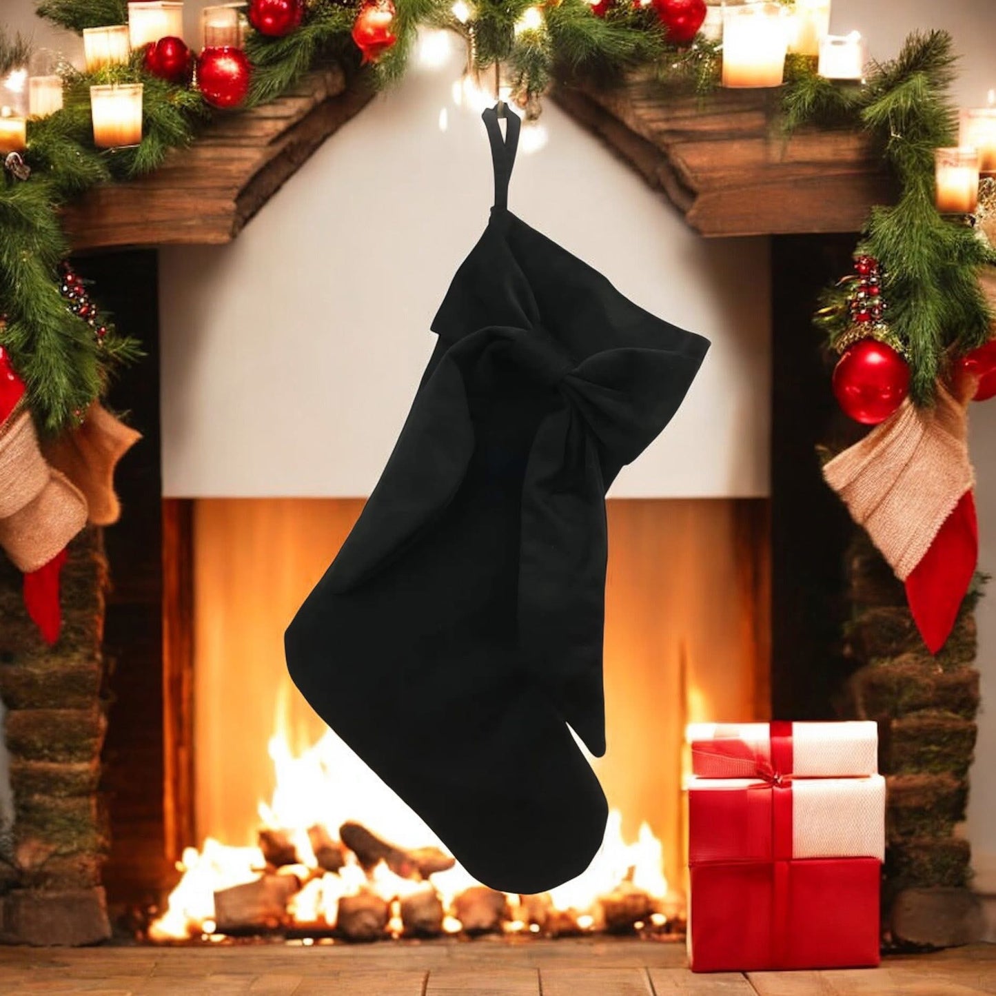 Embroidered bow stocking - preorder