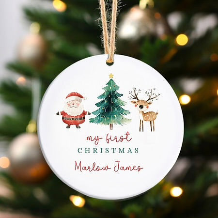 Ceramic bauble - 1st Christmas Santa reindeer