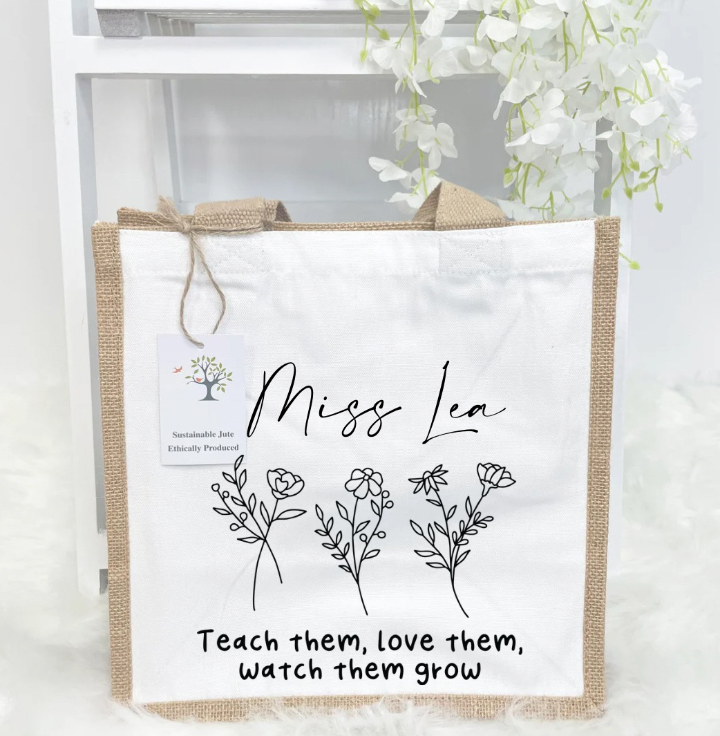 Flower teacher jute bag